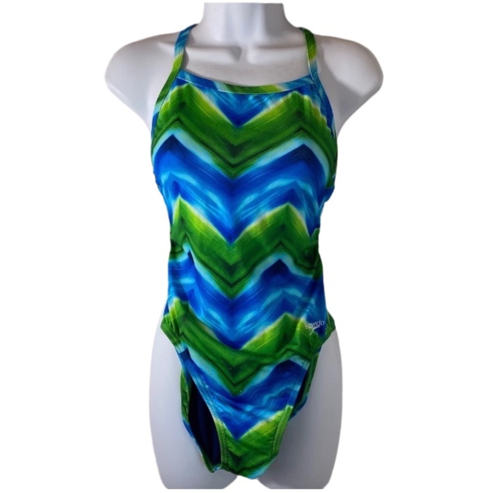 Speedo Sz 8 Turquoise Blue Green 1pc Swimsuit